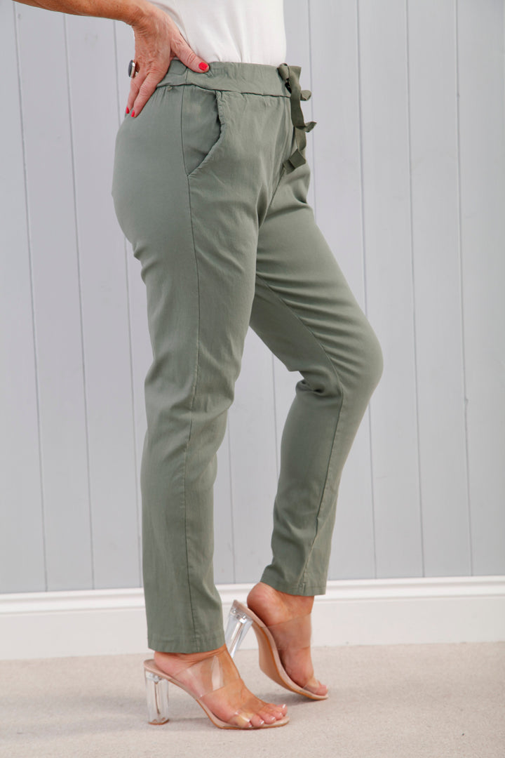 Lurex Tie Magic Pants Khaki
