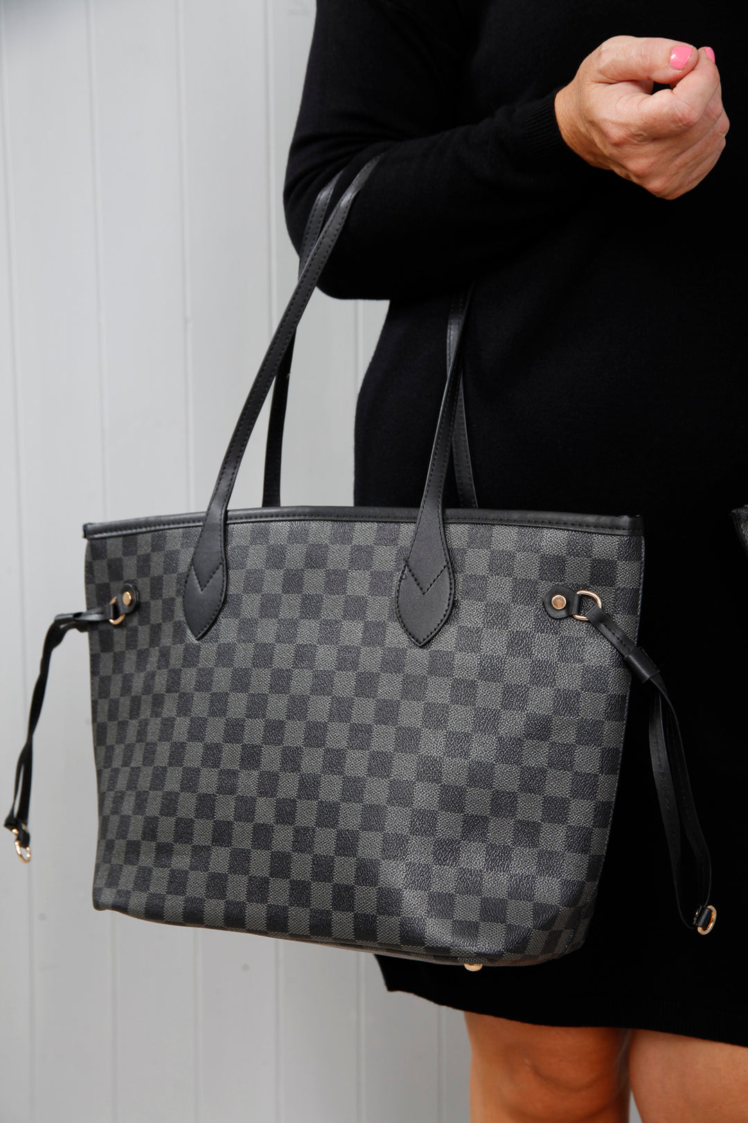 Luna Luxe Checked Bag Black Lg