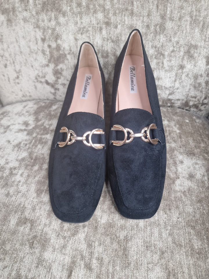 Faux Suede Buckle Black Loafers