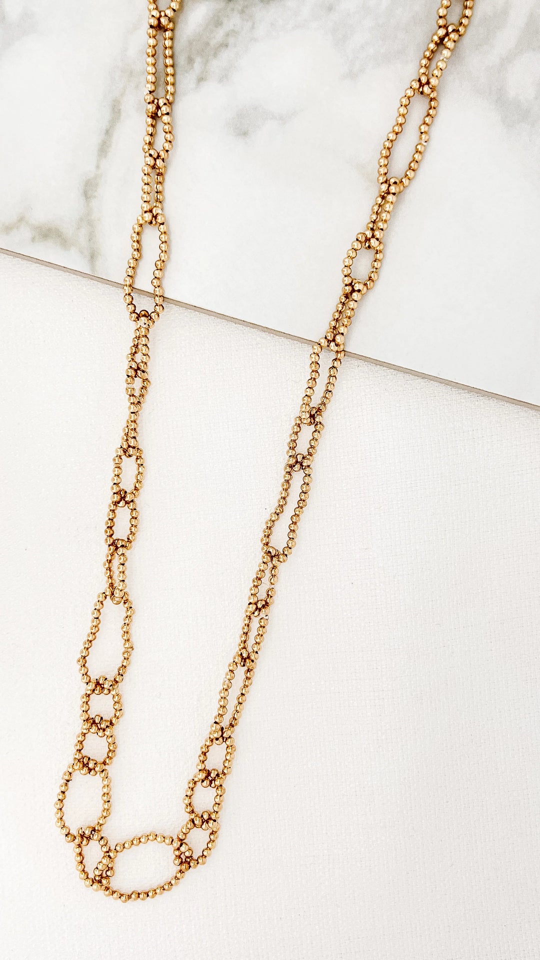 Beaded Chain Link Necklace Gold