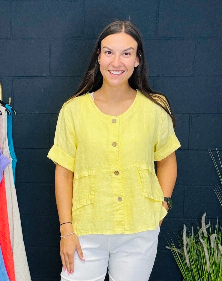 Short Sleeve Linen Jacket Lemon