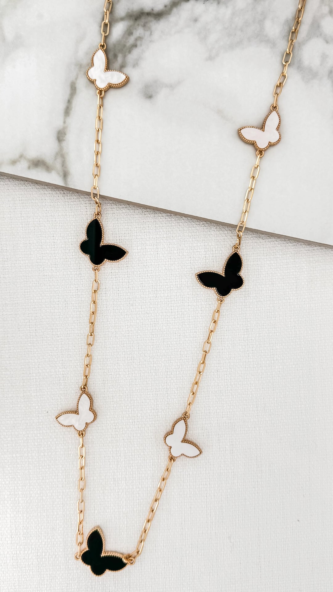 Butterfly Longline Necklace Gold/Monochrome
