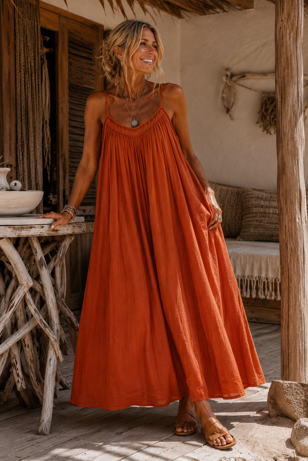 Corina Cotton Maxi Dress Rust – Goose Island