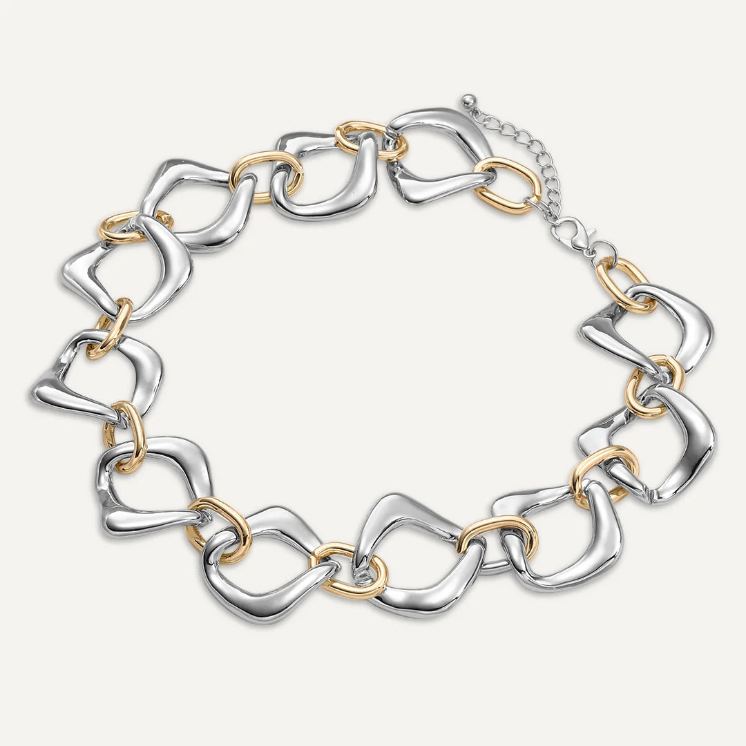 Two Tone Square Link Necklace