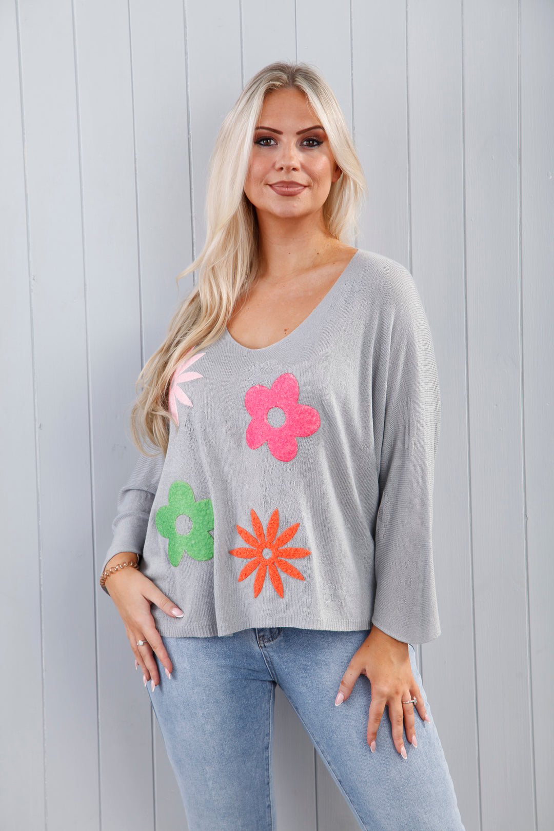 Rayna Floral Top Grey