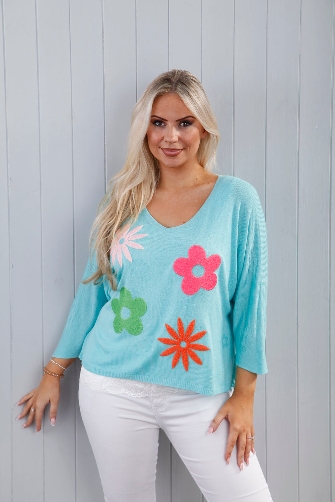 Rayna Floral Top Turquoise