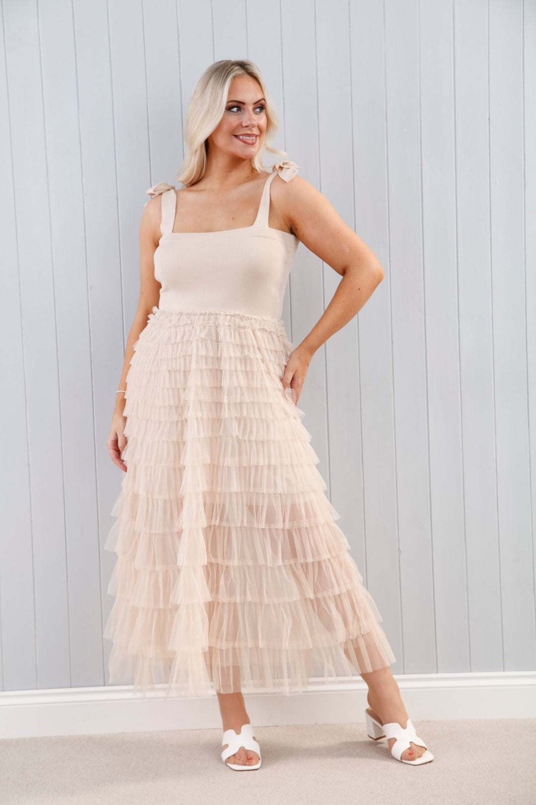 Giovanna Ruffle Dress Beige