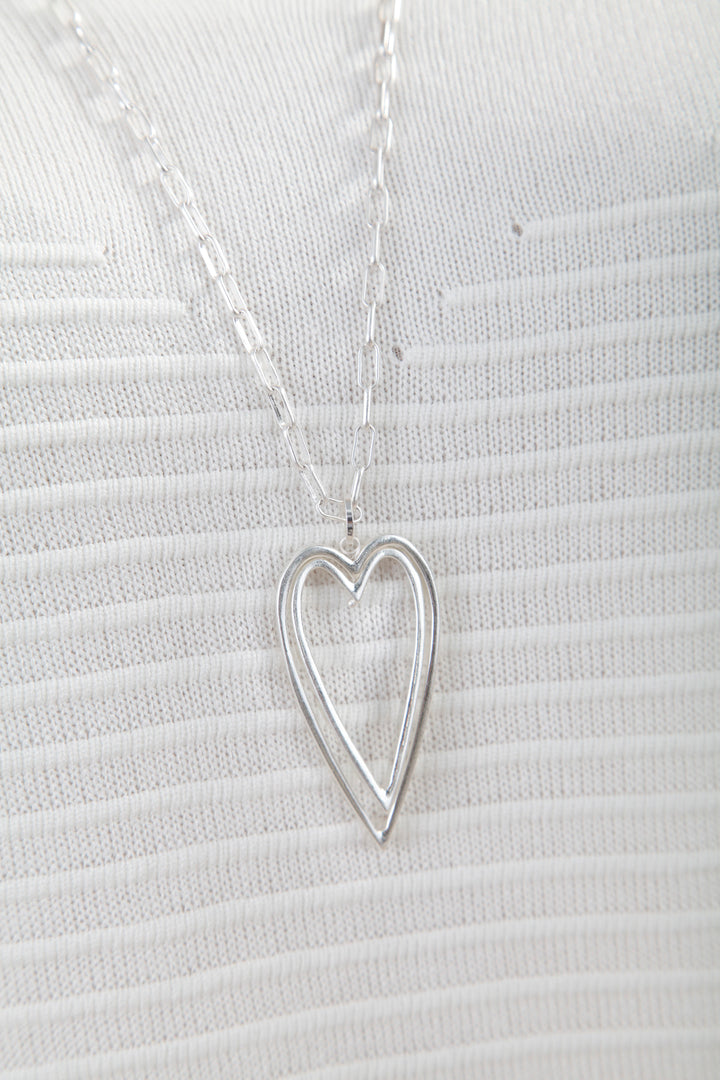 Twin Heart Chain Necklace Silver