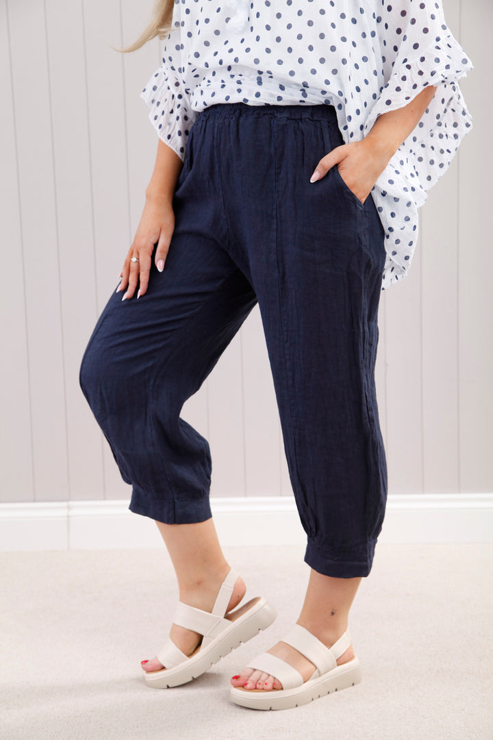 Linen Cropped Trouser Navy