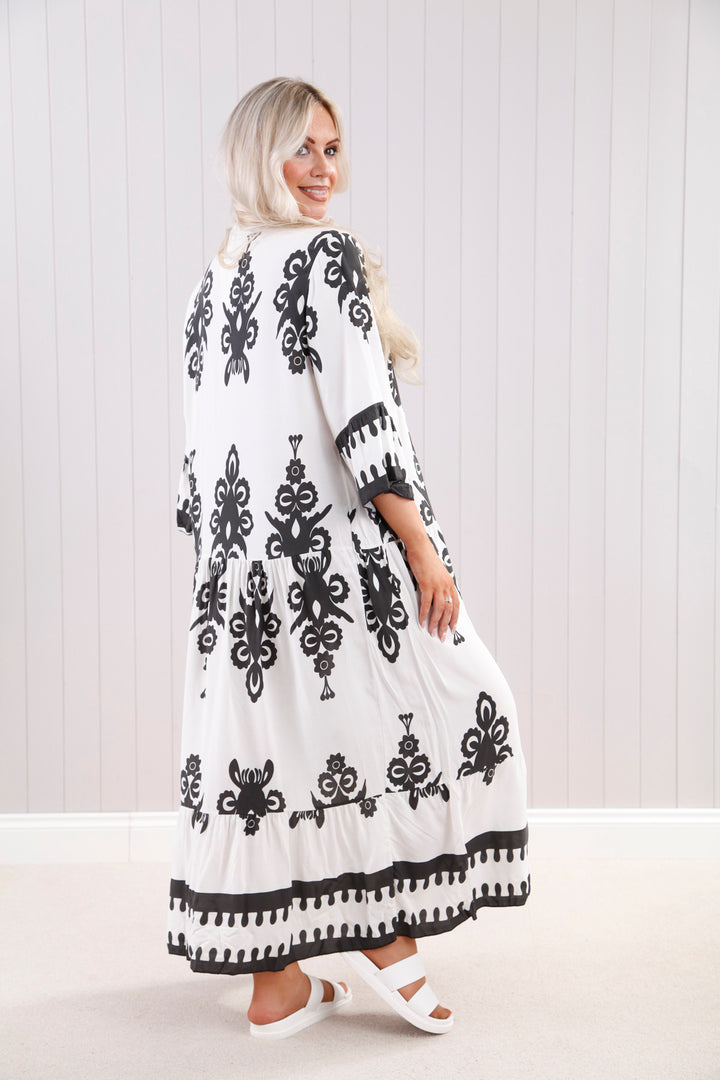 Black Damask Print Maxi Dress