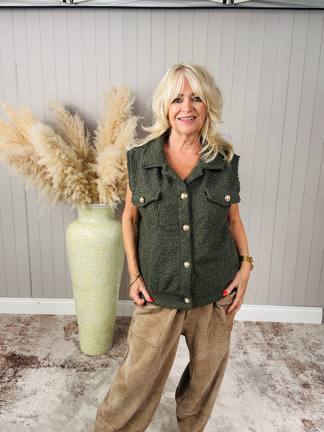 Belinda Sleeveless Jacket Khaki