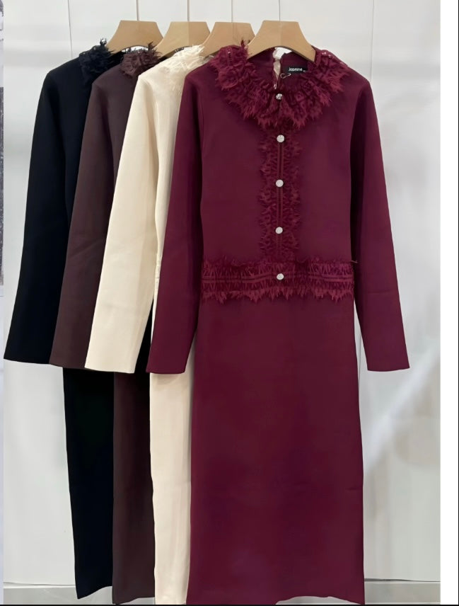 Alessia Lace Trim Dress Coffee PREORDER