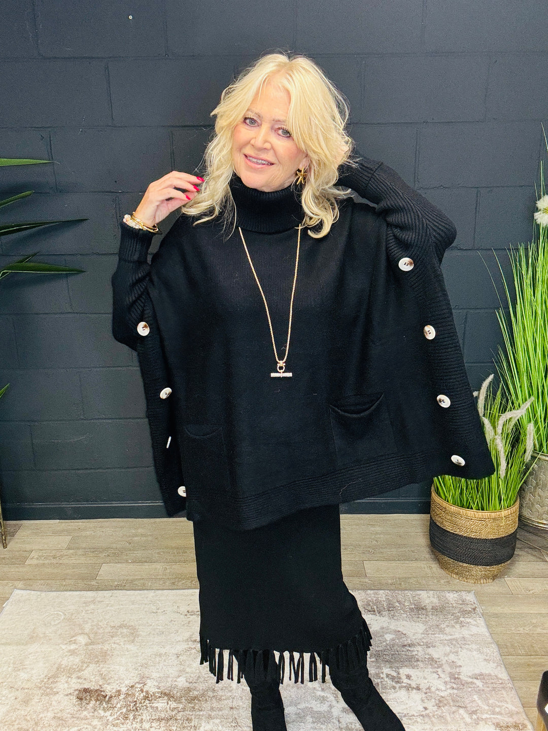 Bronwen Button Jumper Black