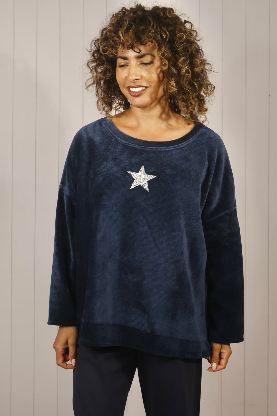 Corina Chenille Star Top Navy