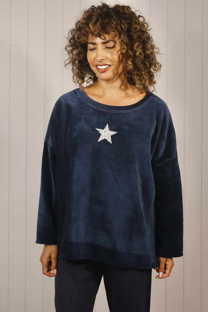 Corina Chenille Star Top Navy