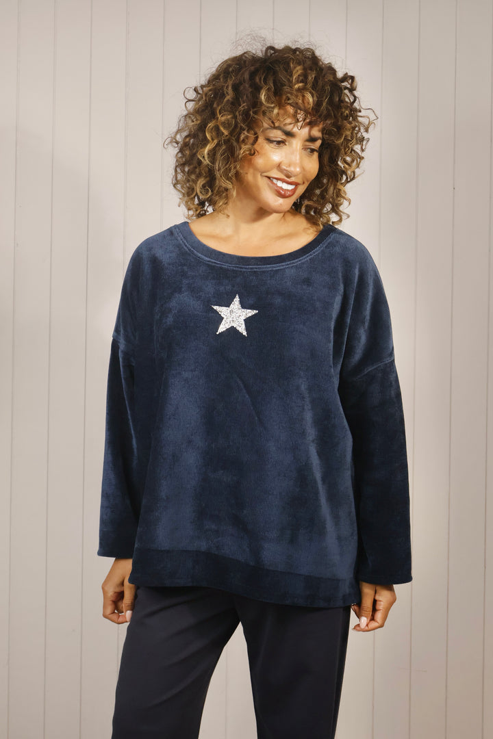 Corina Chenille Star Top Navy