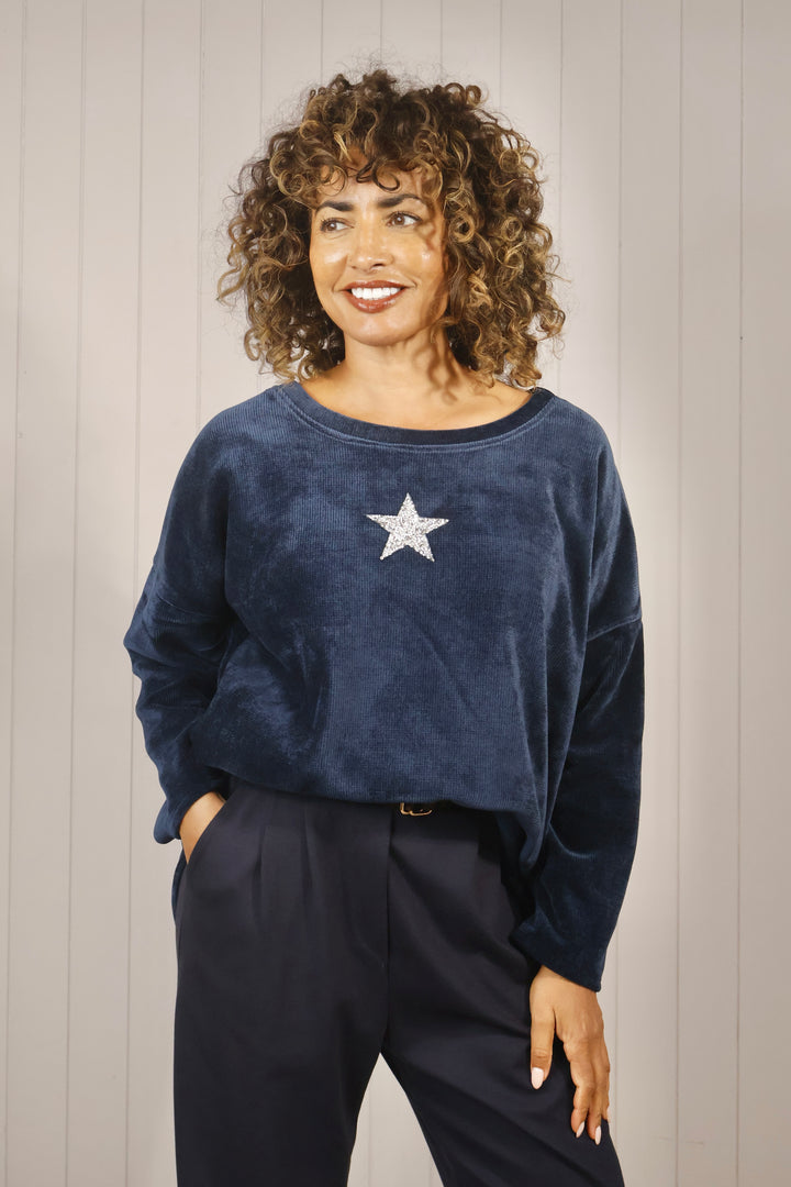 Corina Chenille Star Top Navy