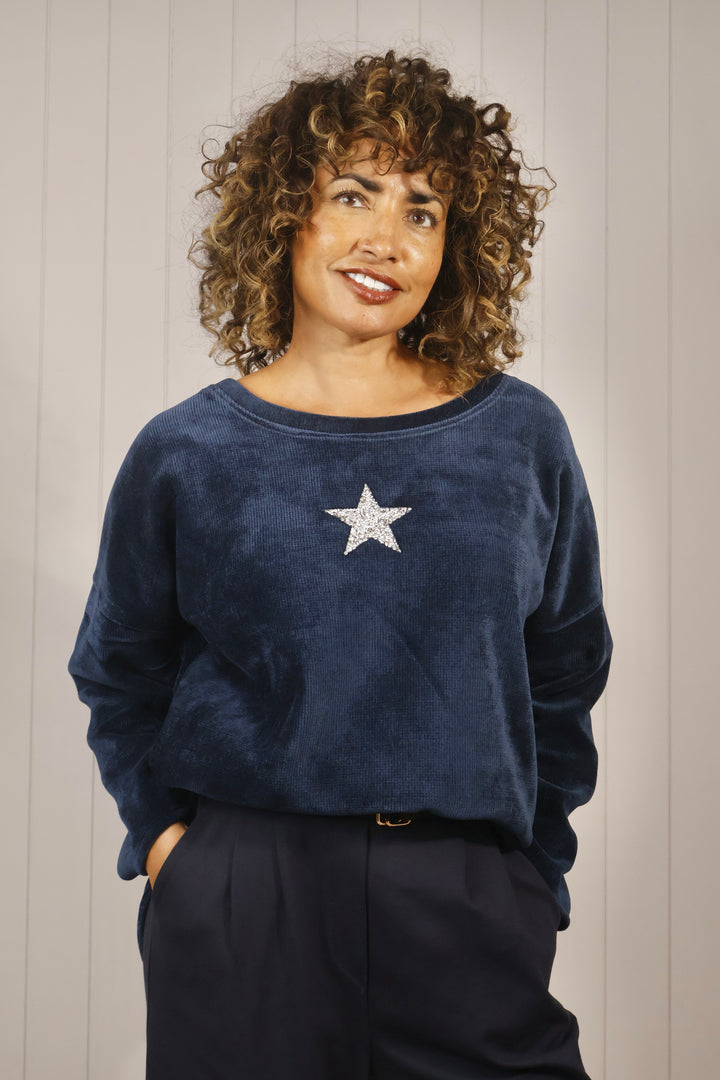 Corina Chenille Star Top Navy