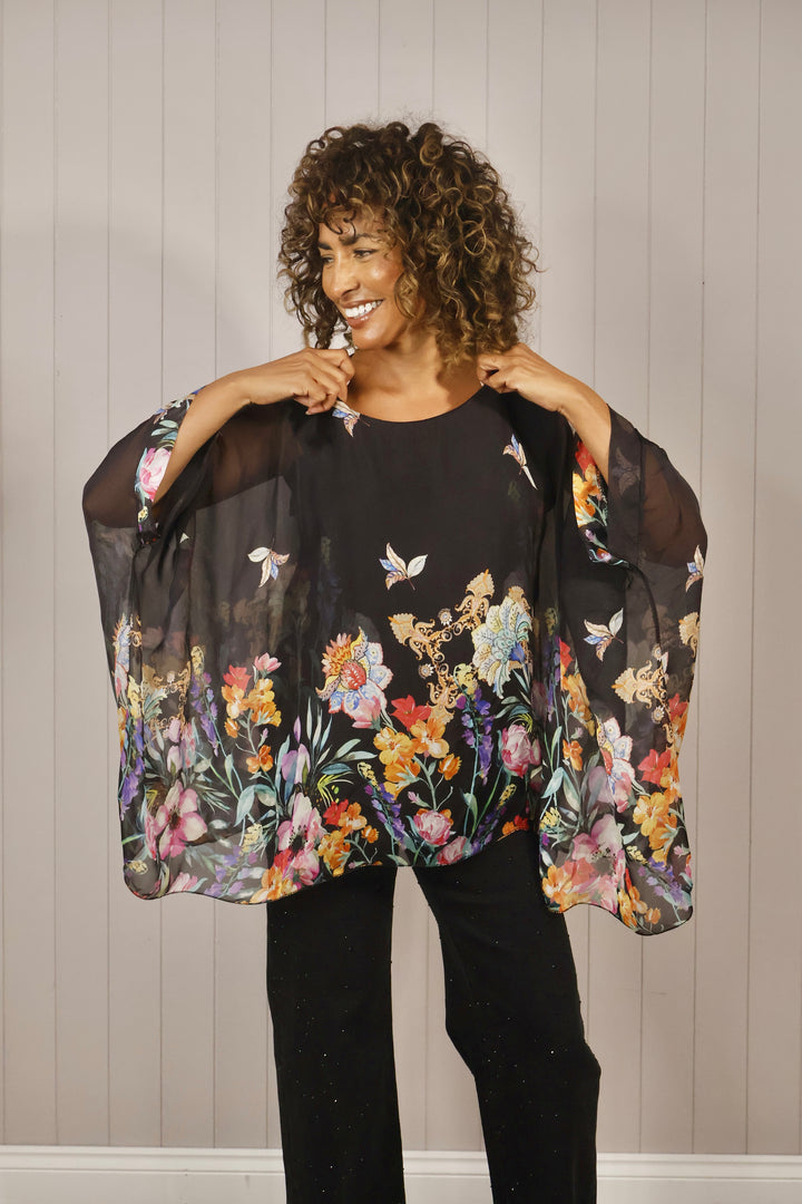 Sammie Silk Floral Top Black