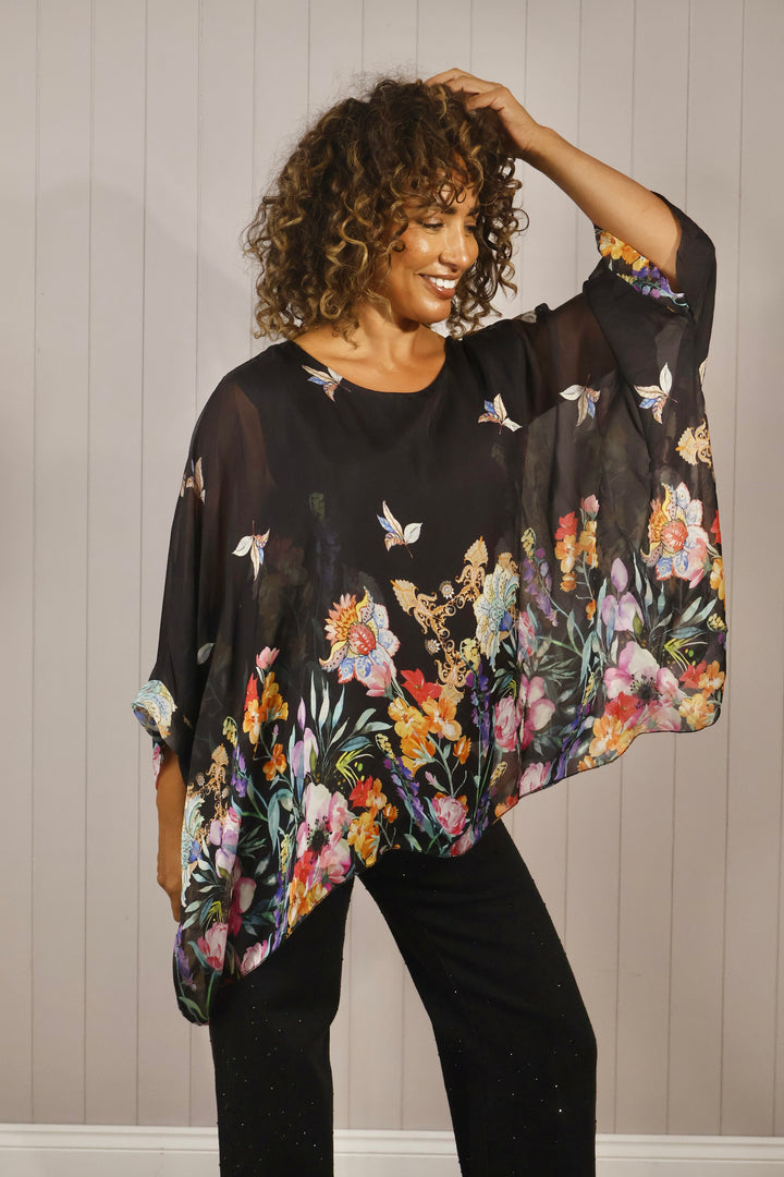 Sammie Silk Floral Top Black
