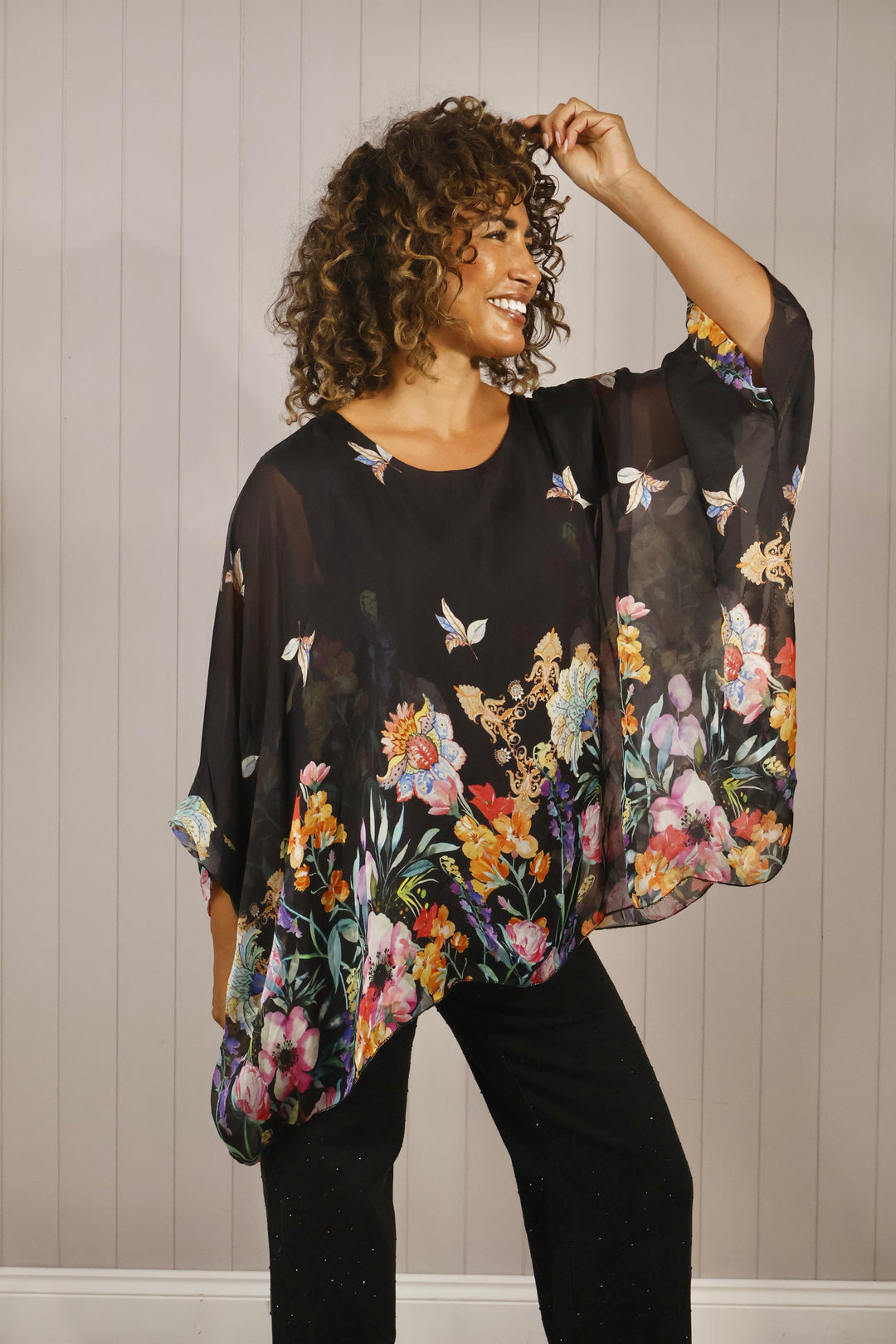 Sammie Silk Floral Top Black