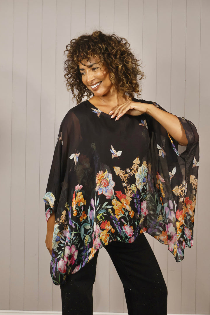 Sammie Silk Floral Top Black
