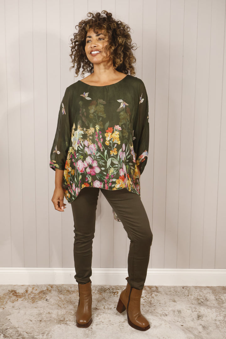 Sammie Silk Floral Top Khaki