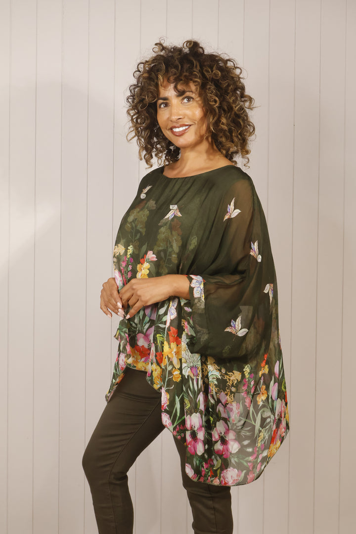 Sammie Silk Floral Top Khaki