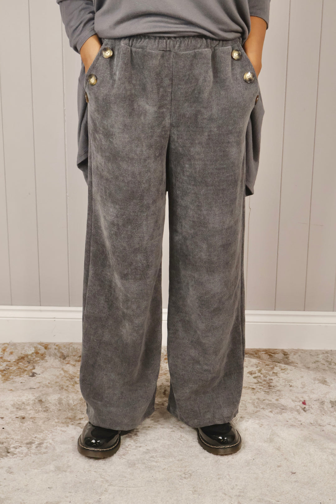 Chenille Wide Leg Magic Pants Grey