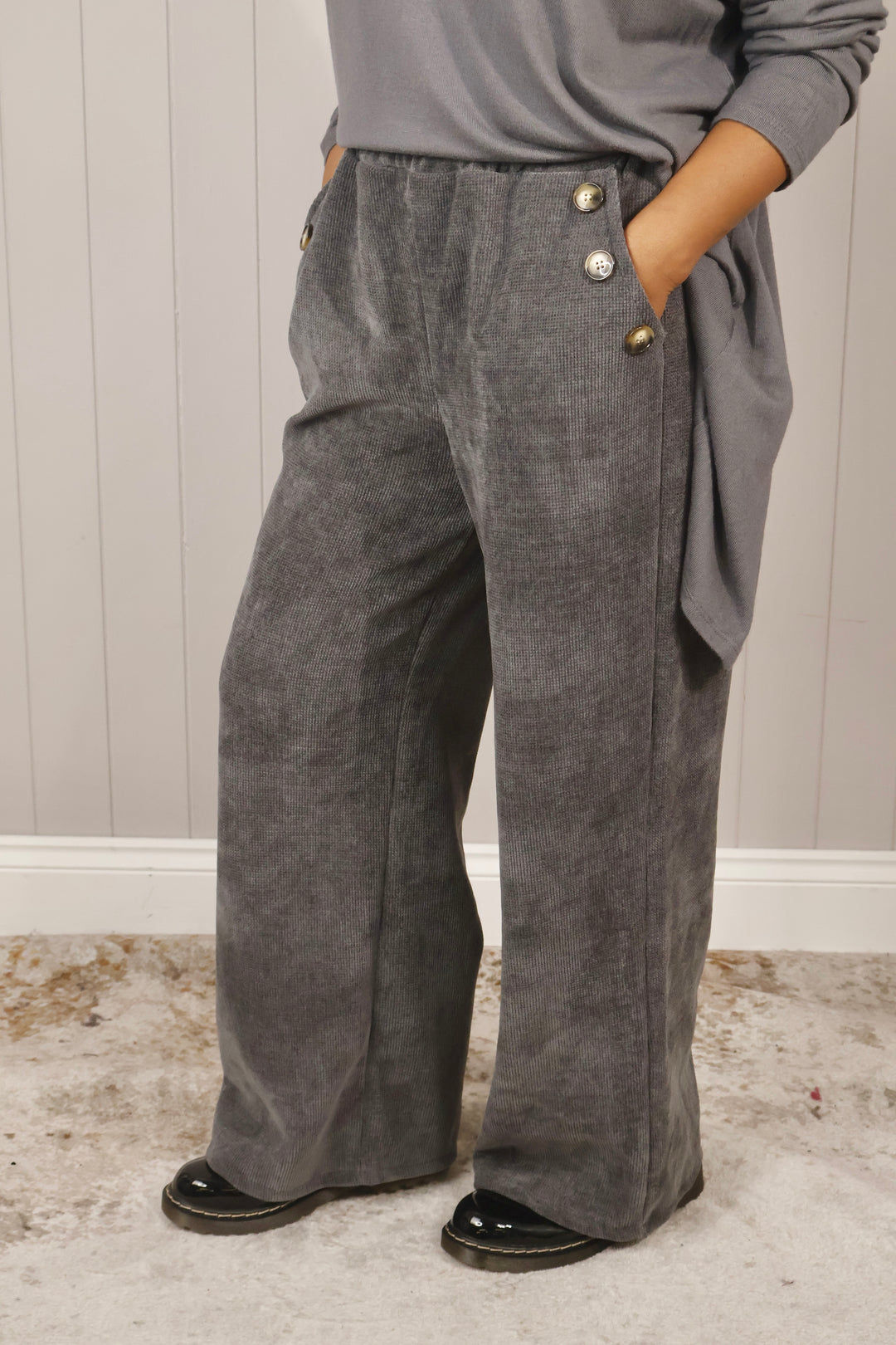 Chenille Wide Leg Magic Pants Grey