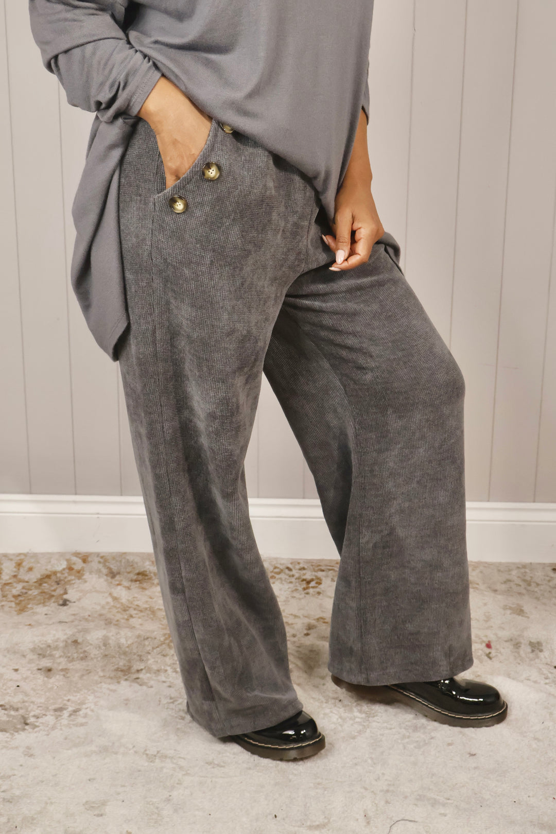 Chenille Wide Leg Magic Pants Grey