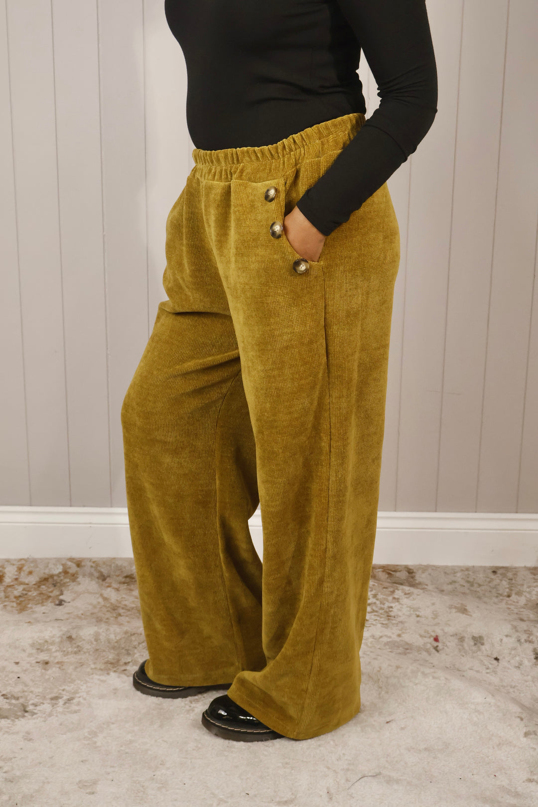 Chenille Wide Leg Magic Pants Mustard