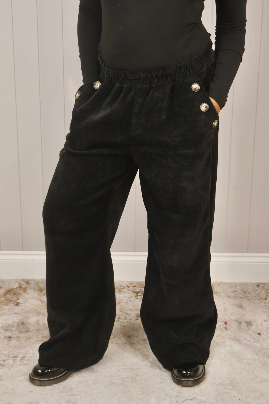 Chenille Wide Leg Magic Pants Black