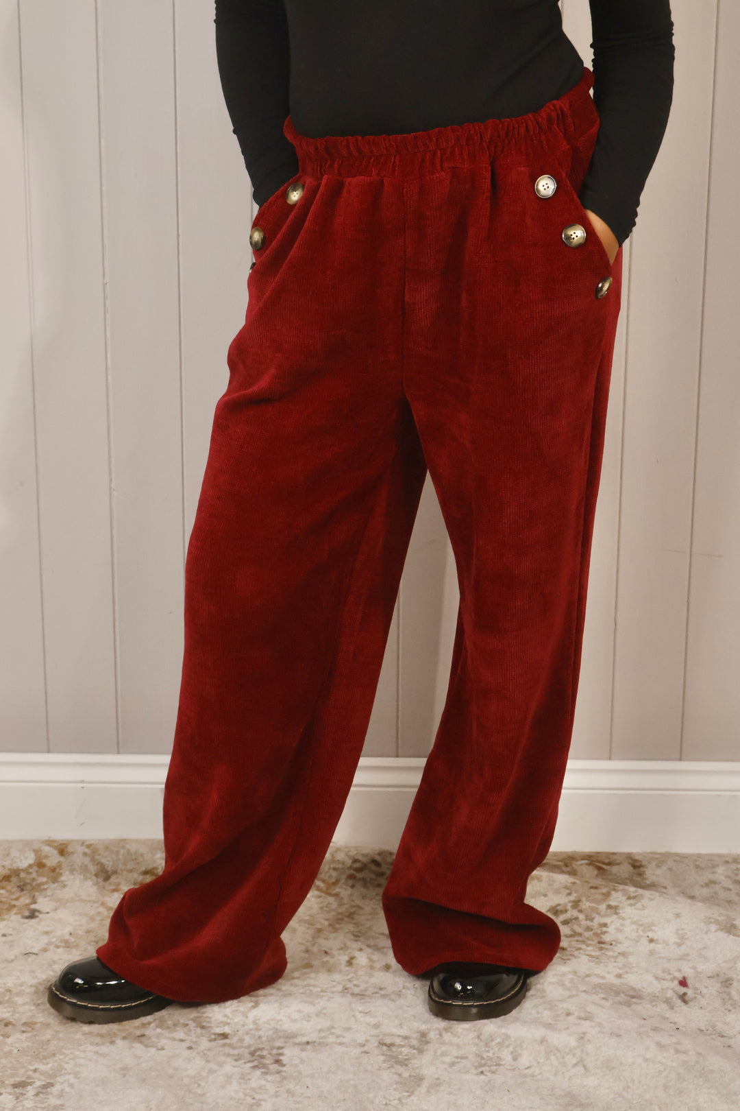 Chenille Wide Leg Magic Pants Wine