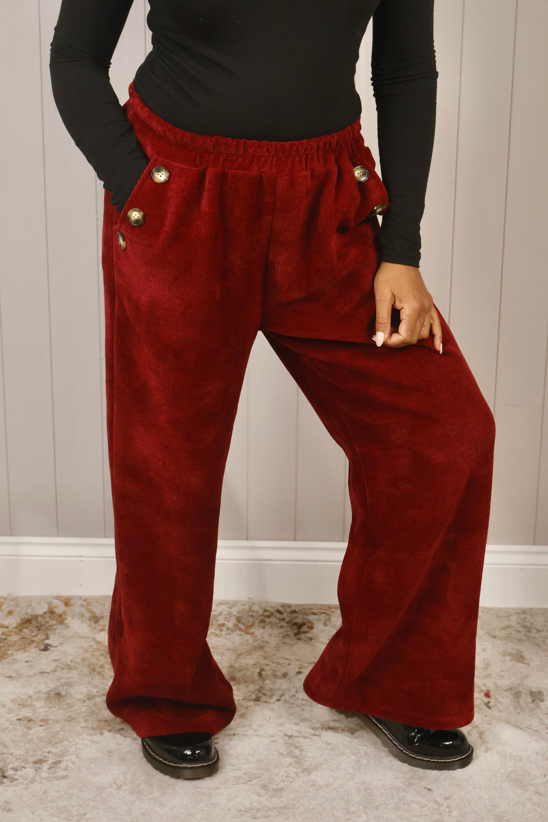 Chenille Wide Leg Magic Pants Wine