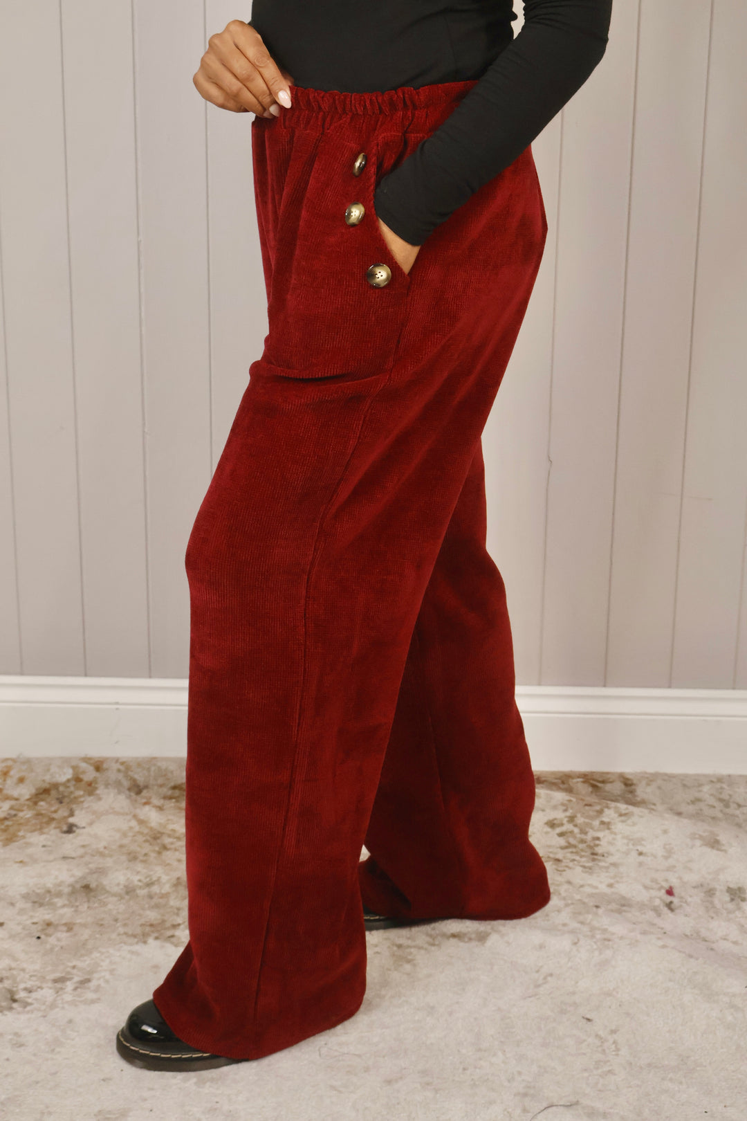 Chenille Wide Leg Magic Pants Wine