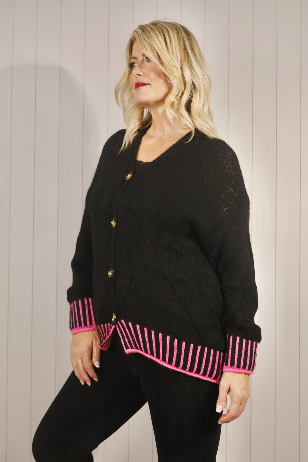 Sienna Stitch Cardigan Black/Pink