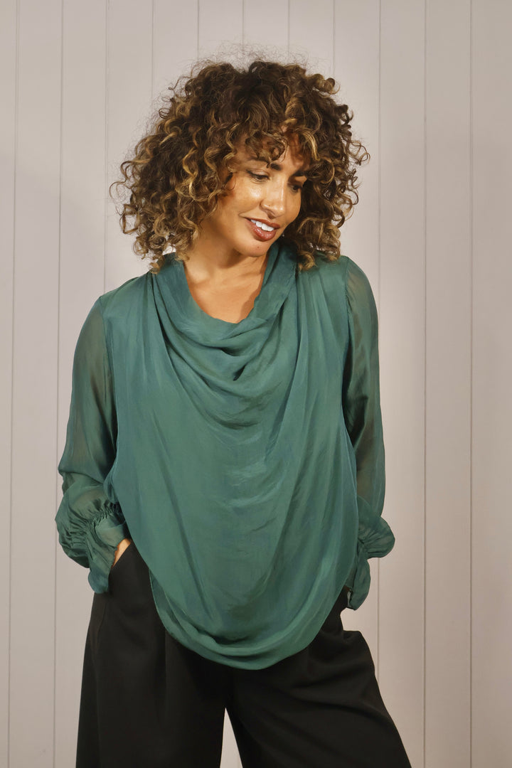 Serenity Silk Top Deep Green