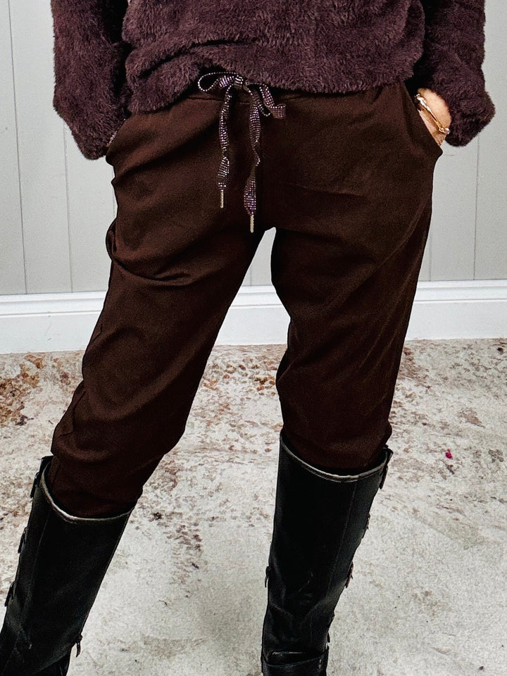 Lurex Tie Magic Pants Chocolate