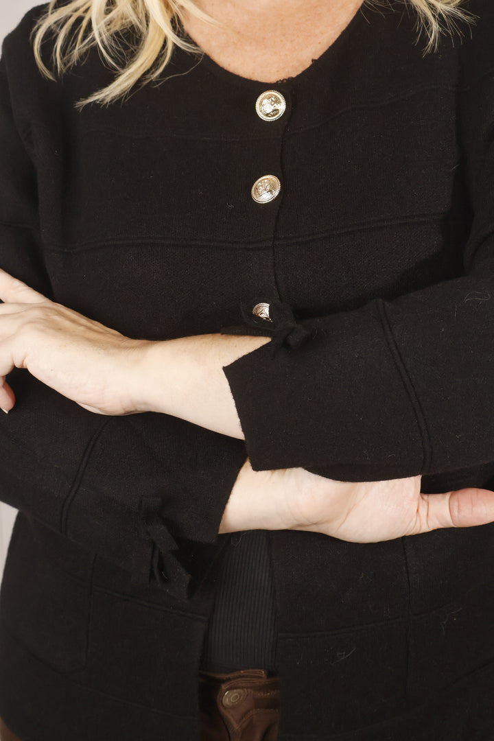 Gloria Gold Button Cardigan Black