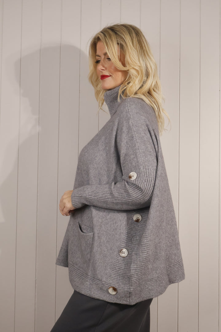 Bronwen Button Jumper Grey