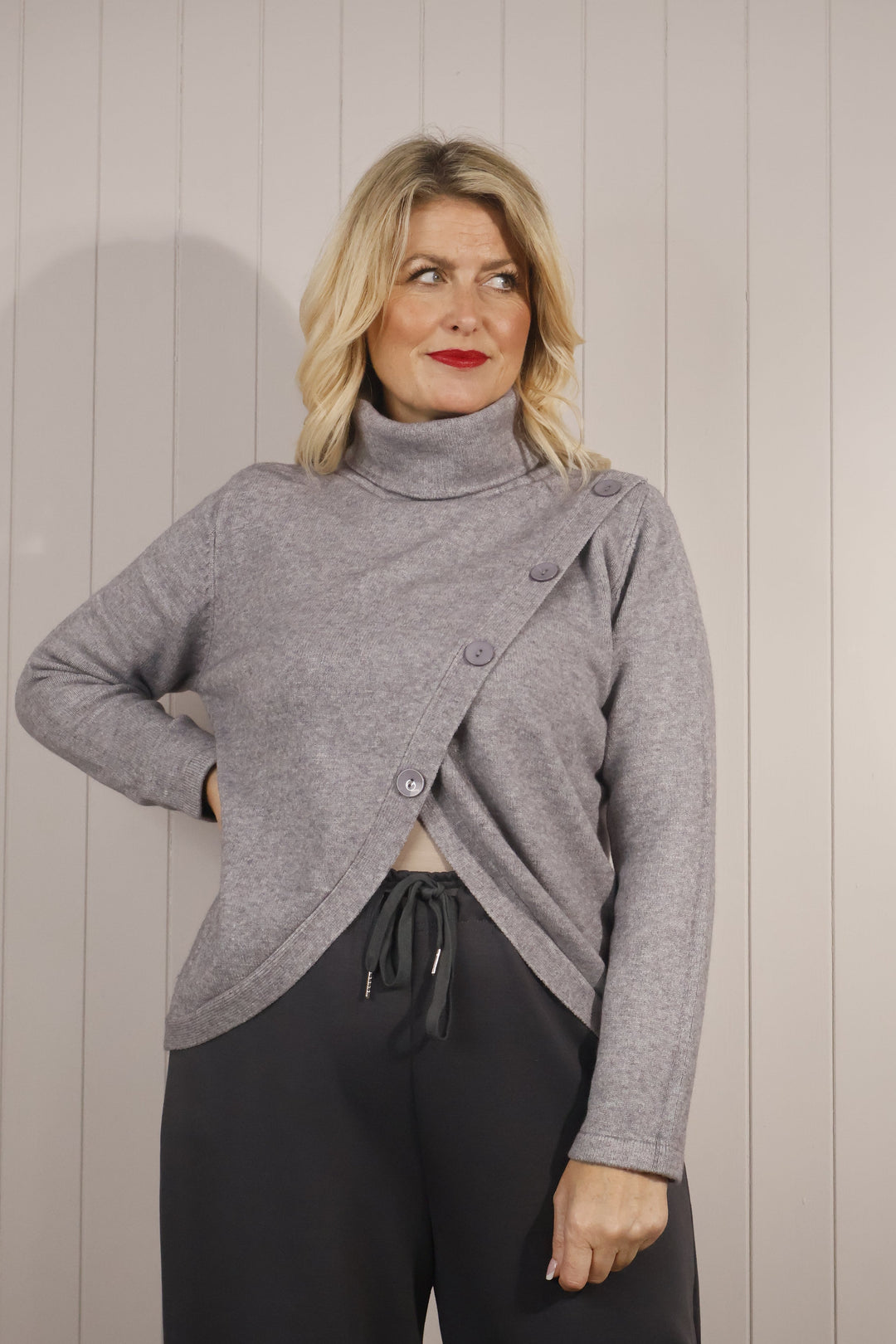 Britney Button Jumper Grey