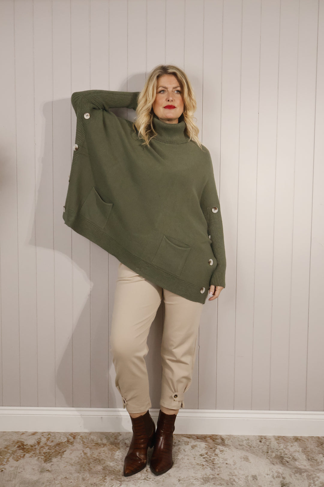 Bronwen Button Jumper Khaki