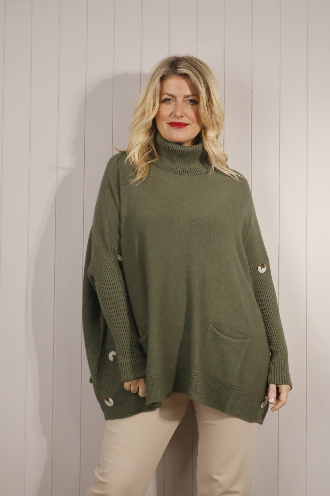Bronwen Button Jumper Khaki