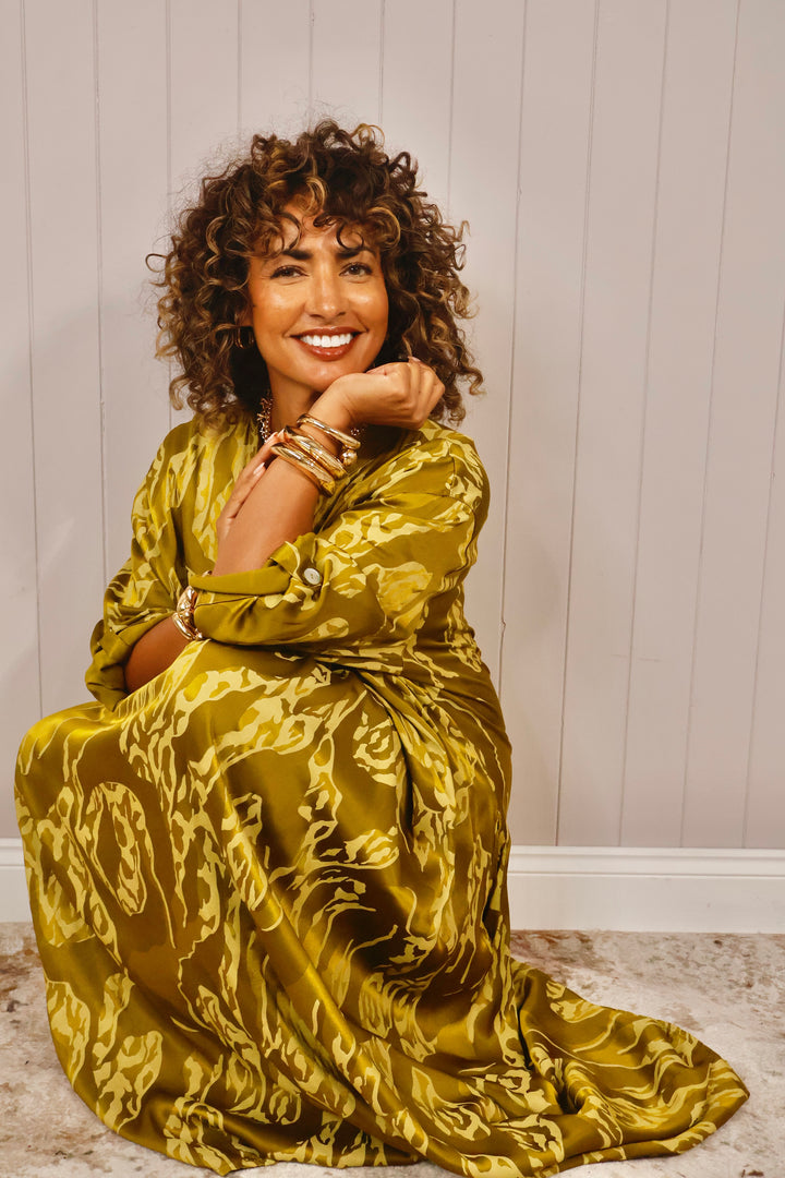 Valeria Abstract Dress Olive Gold