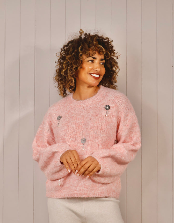 Pearly Floral Jumper Pink