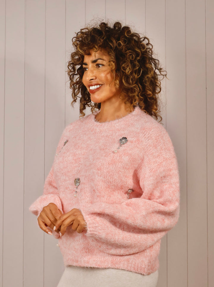 Pearly Floral Jumper Pink