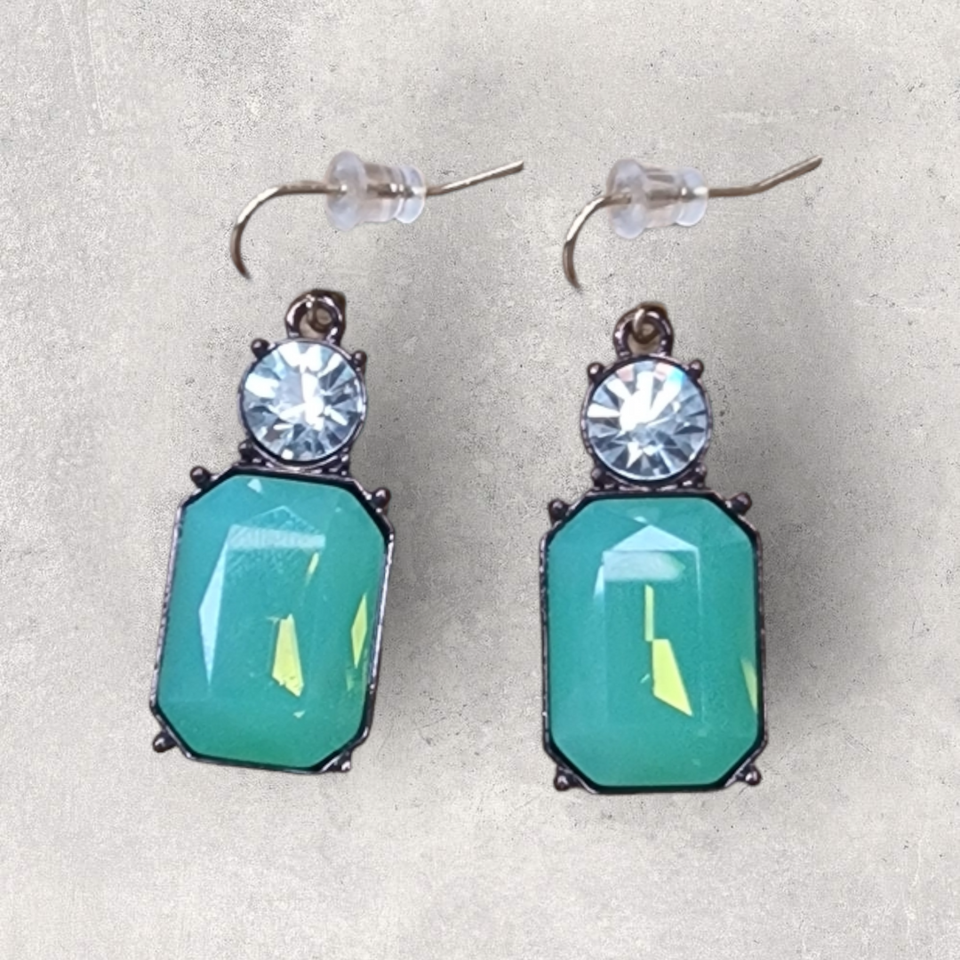 Faceted Gem Earrings Deep Mint