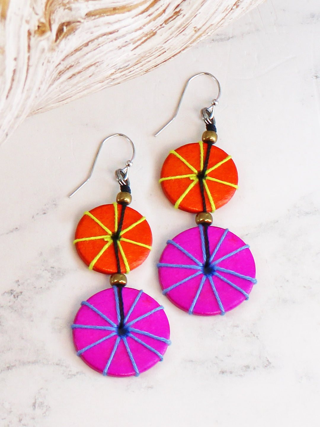 Alinea Wooden Disc Earrings Multi