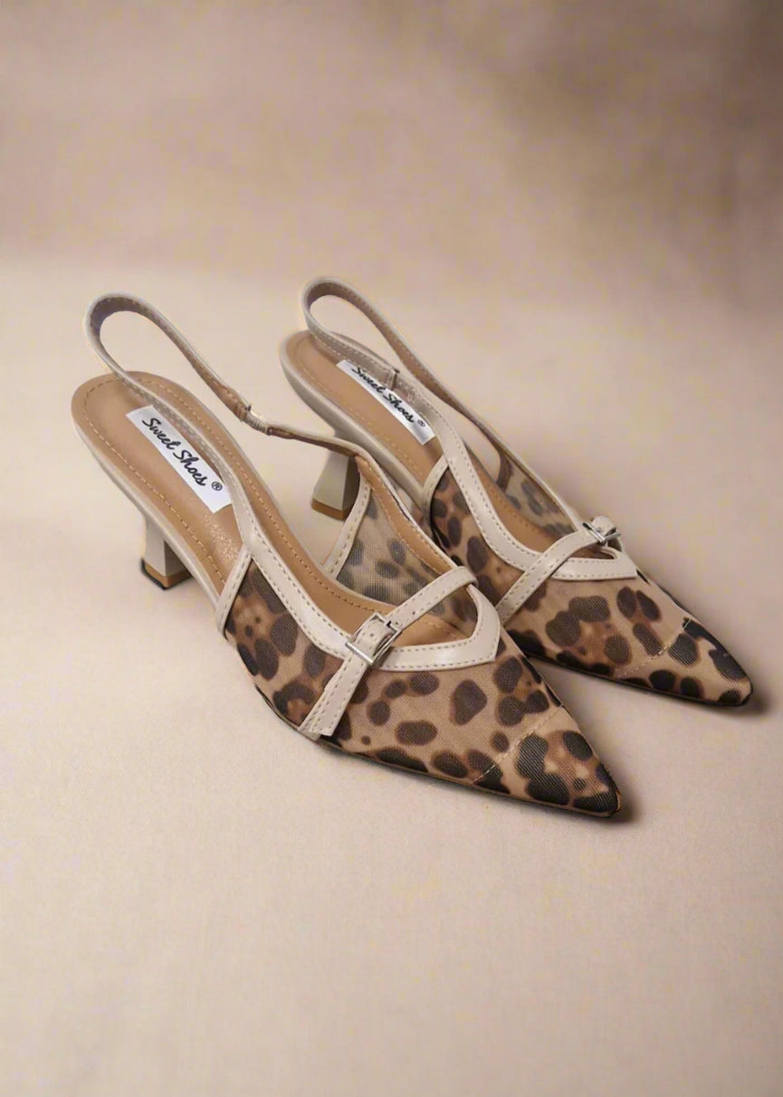 Leeza Kitten Heel Shoes Leopard